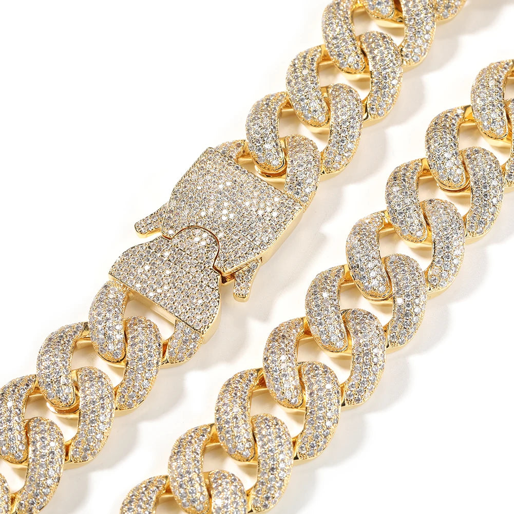 Miami Ice 12mm Row Moissanite Cuban Link - Gold Vermeil