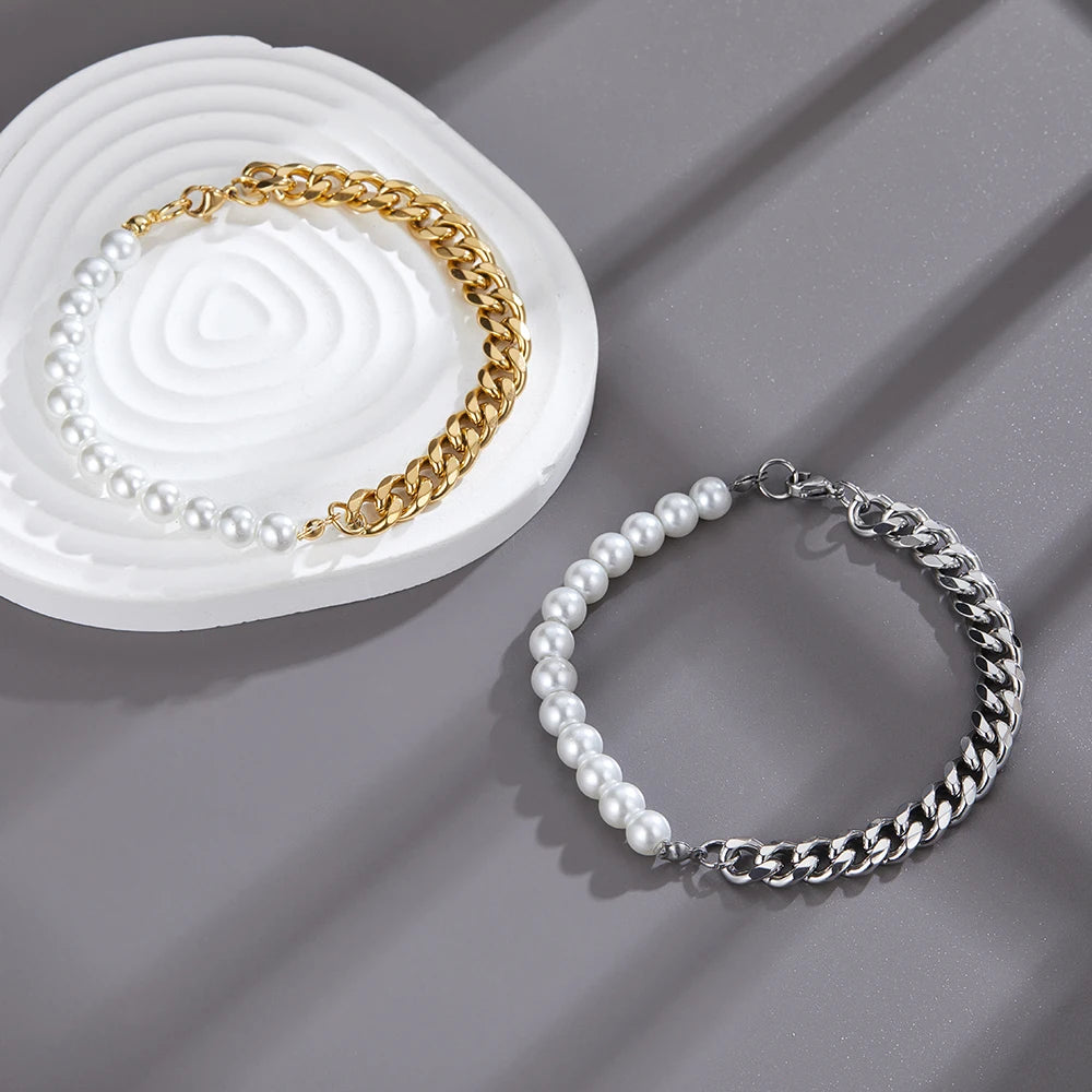 Miami Ice Pearl Cuban Bracelet - Gold