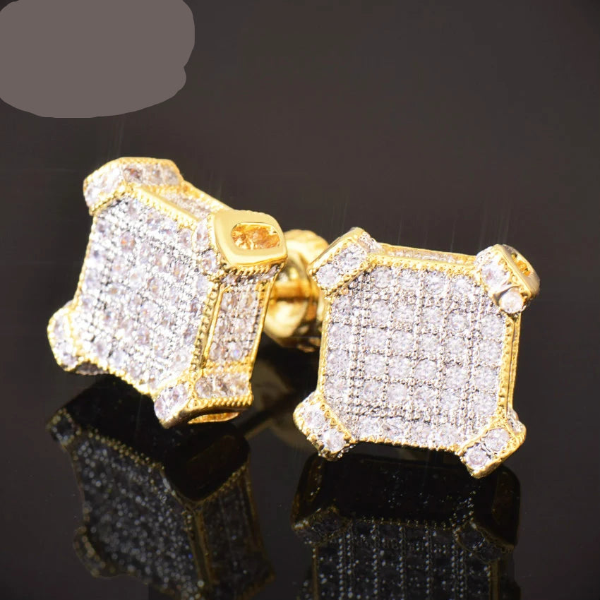 Miami Ice 10MM Sapphire Squares Iced Out Stud Earrings