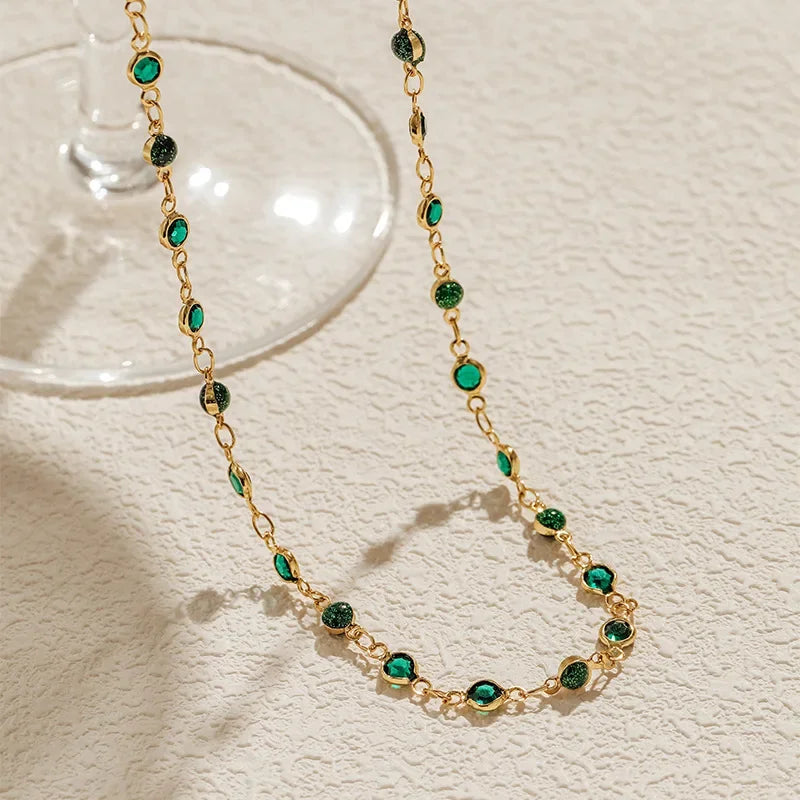 Miami Ice 9mm Green Centre Stone Link Chain - Gold