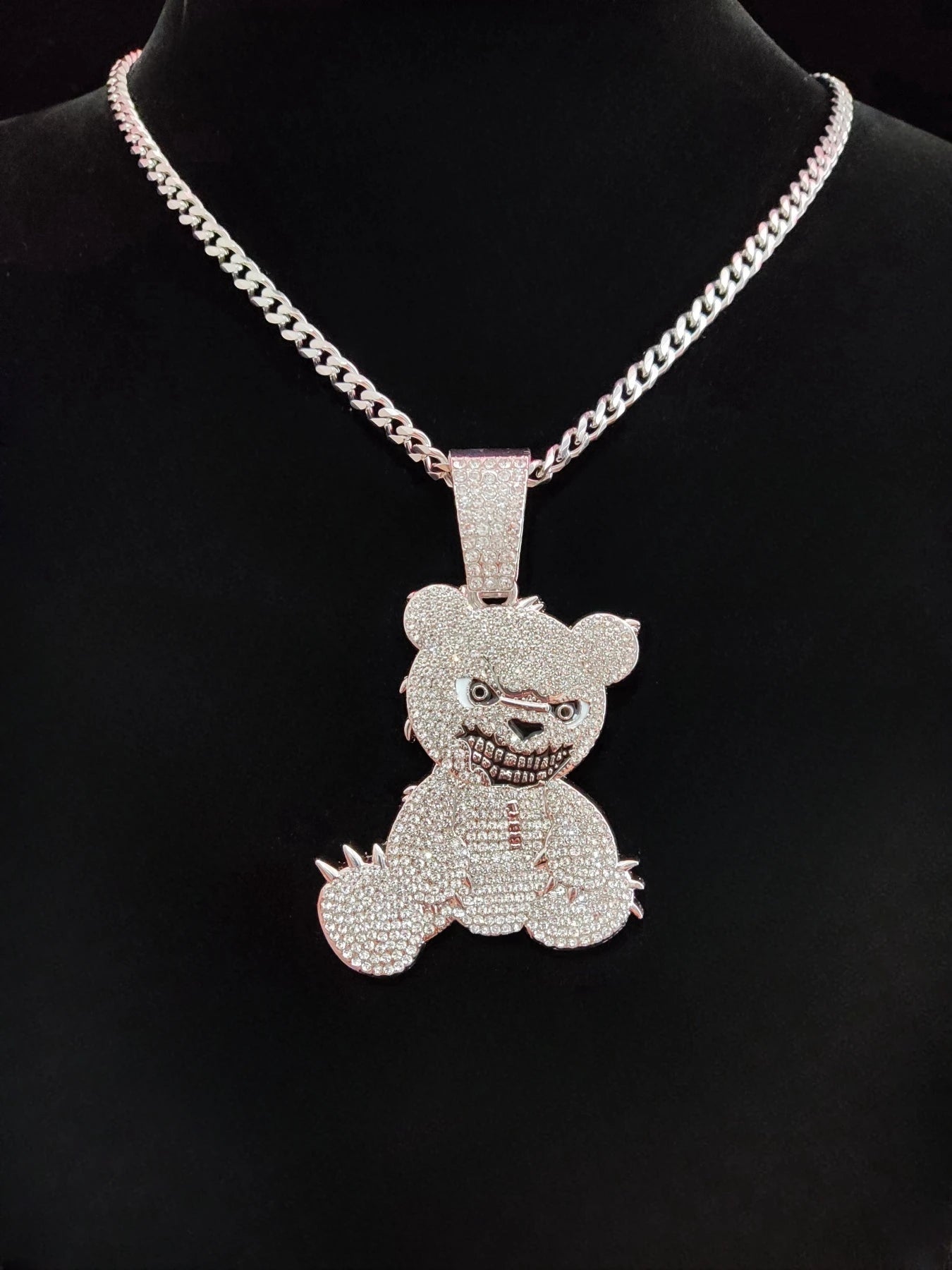 20” Iced Out Evil Bear Pendant W/ Chain