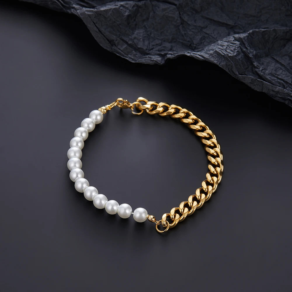 Miami Ice Pearl Cuban Bracelet - Gold