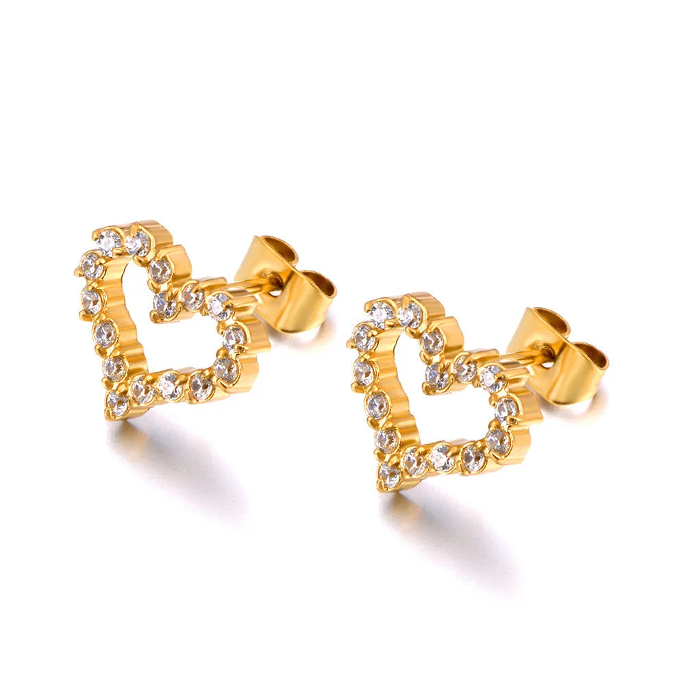 Miami Ice Outline Stud Heart Earring - Gold