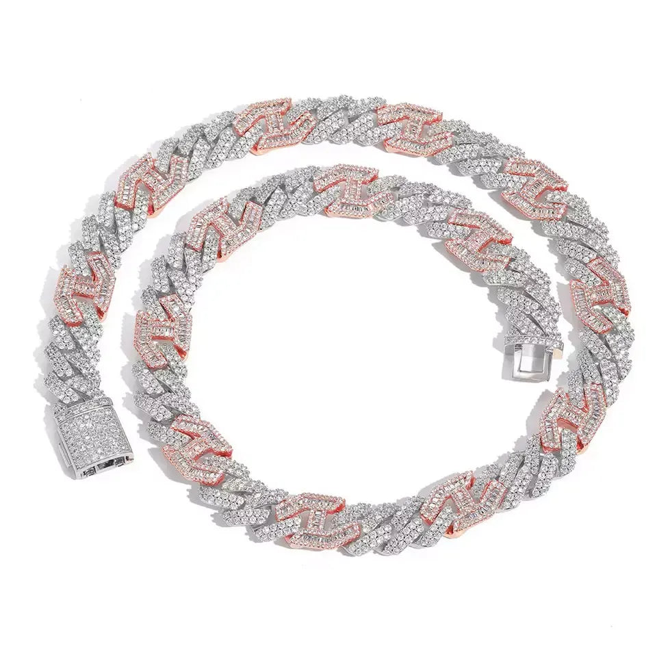 Miami Ice 15mm Prong Baguette Cuff Chain - Two Tone