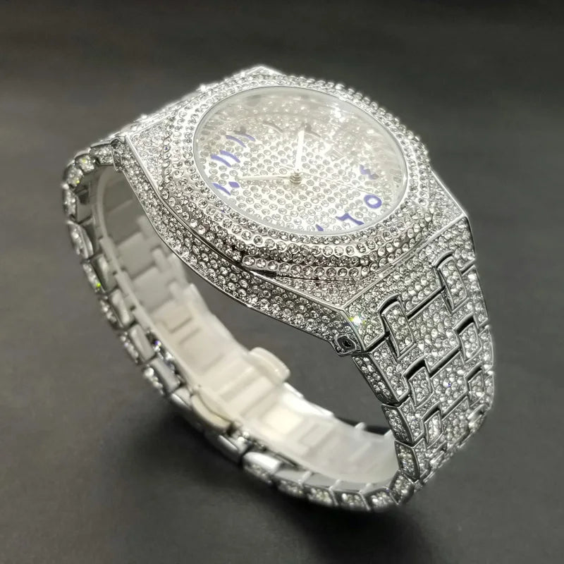 Miami Ice New Arab Number Luxury Diamond Bling Quartz Watch for Men
