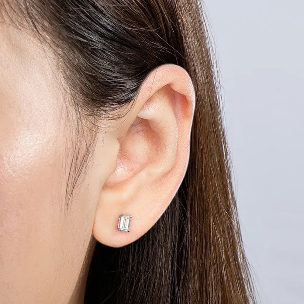 Emerald Cut Moissanite Earrings