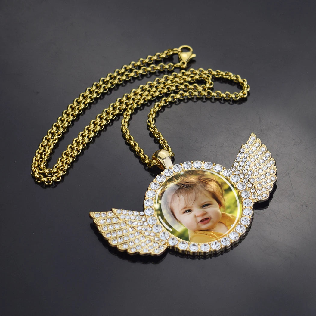 Miami Ice Wing Pendant Necklace With Custom Personalized Photo