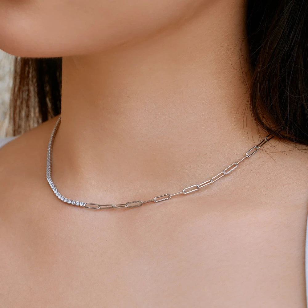Miami Ice Half Tennis Half Hermes Necklace - White Gold