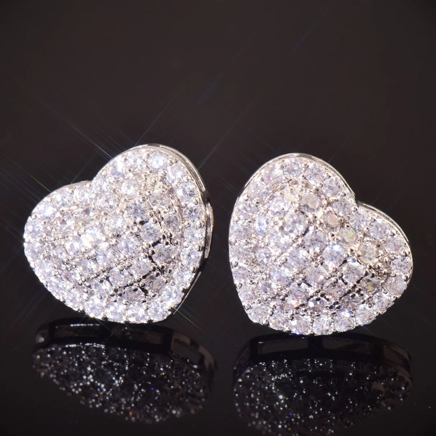 Miami Ice 14MM Tennis Heart Iced Out Stud Earrings