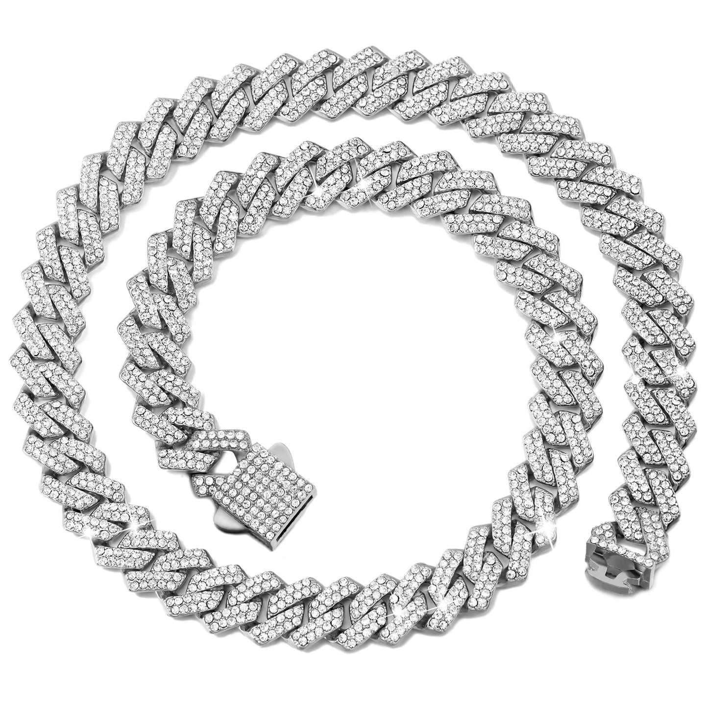 Iced Out 14MM Prong Rhombus Diamond Cuban Link Chain