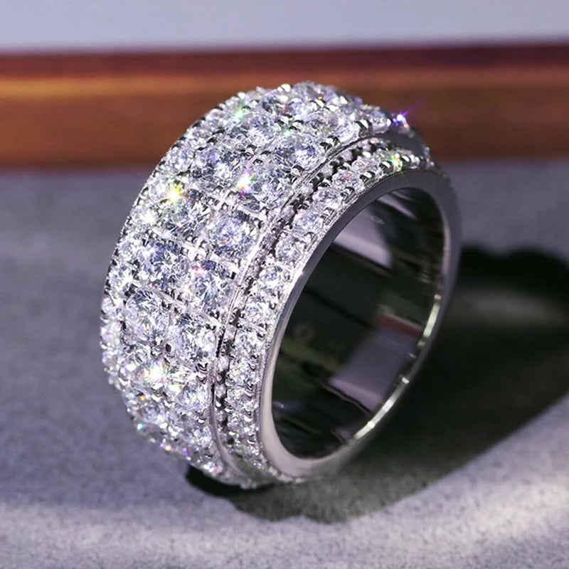 Huitan Full Bling Iced Out Cubic Zirconia Wide Ring for Women
