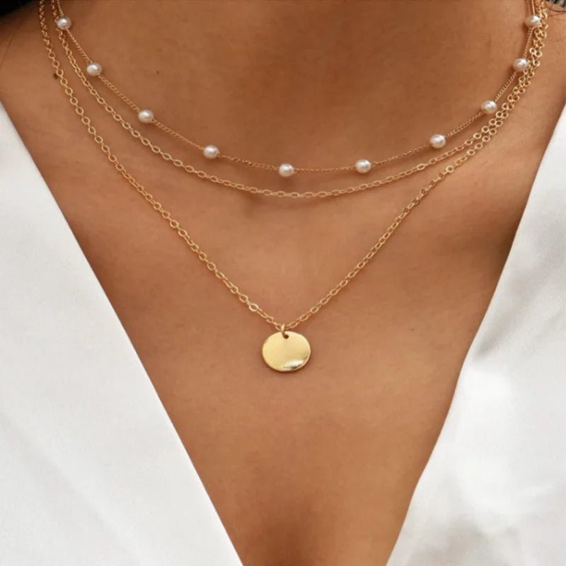 Miami Ice Pearl & Chain Necklace Set - White Gold