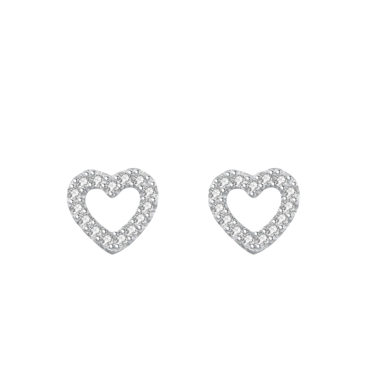 Miami Ice Outline Stud Heart Earring - White Gold