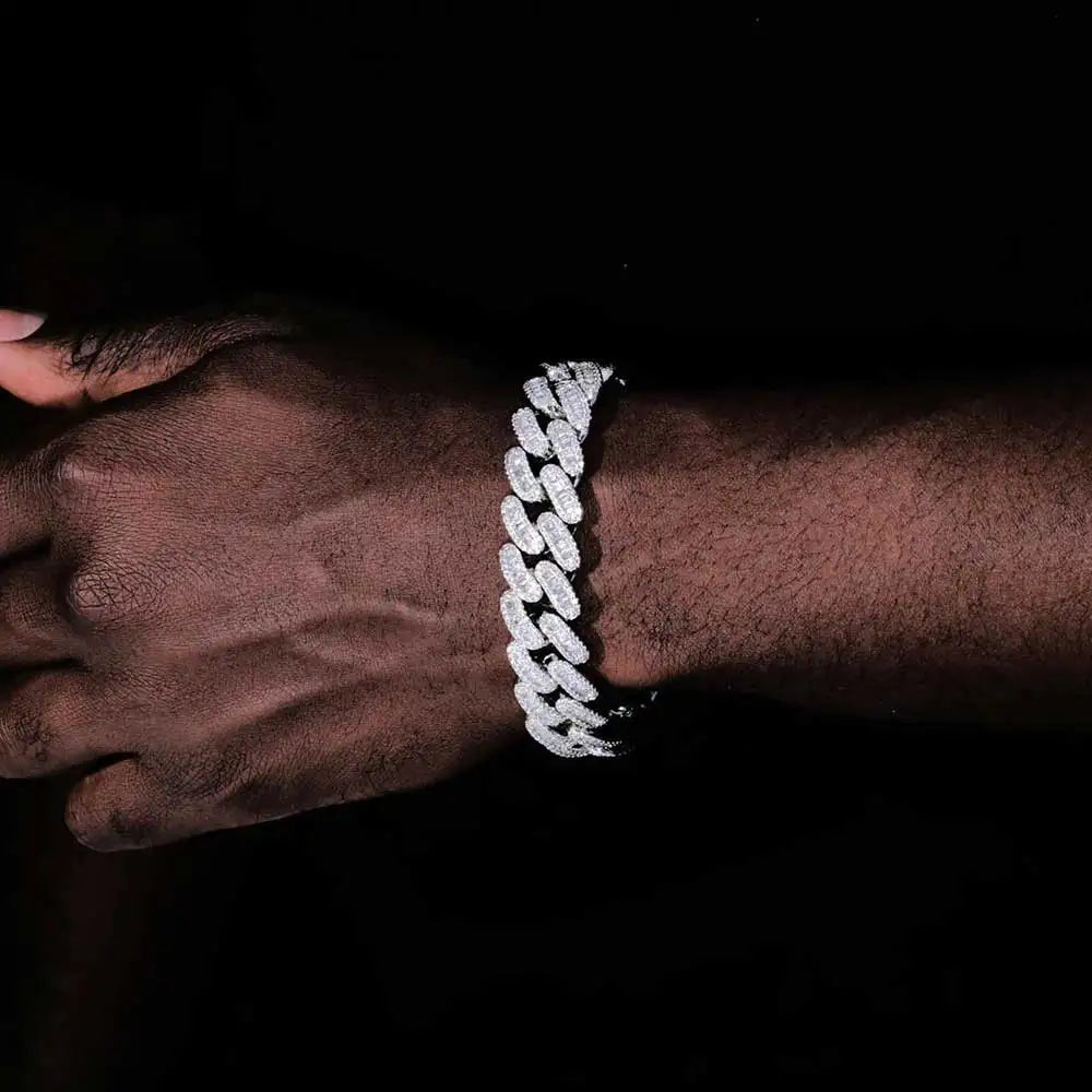 Miami Ice 15mm Baguette Cuban Chain - White Gold