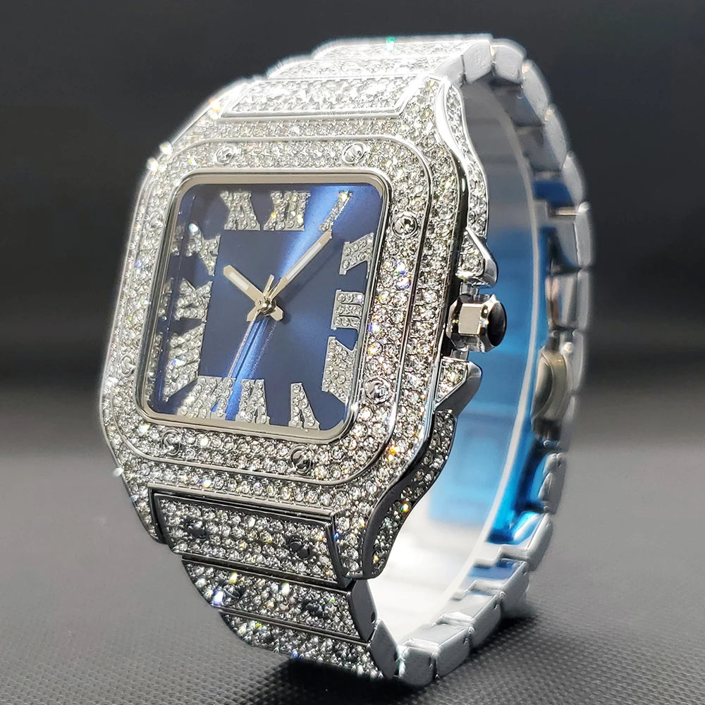 Miami Ice Moissanite Blue Leather Band vs Gra Certified Watch