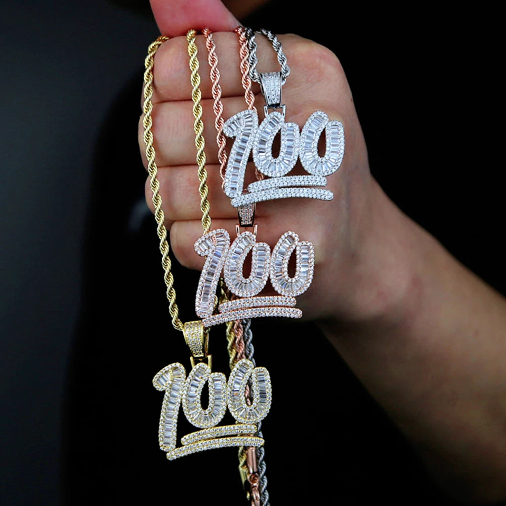 Iced Out Bling Score 100 Pendant Necklace