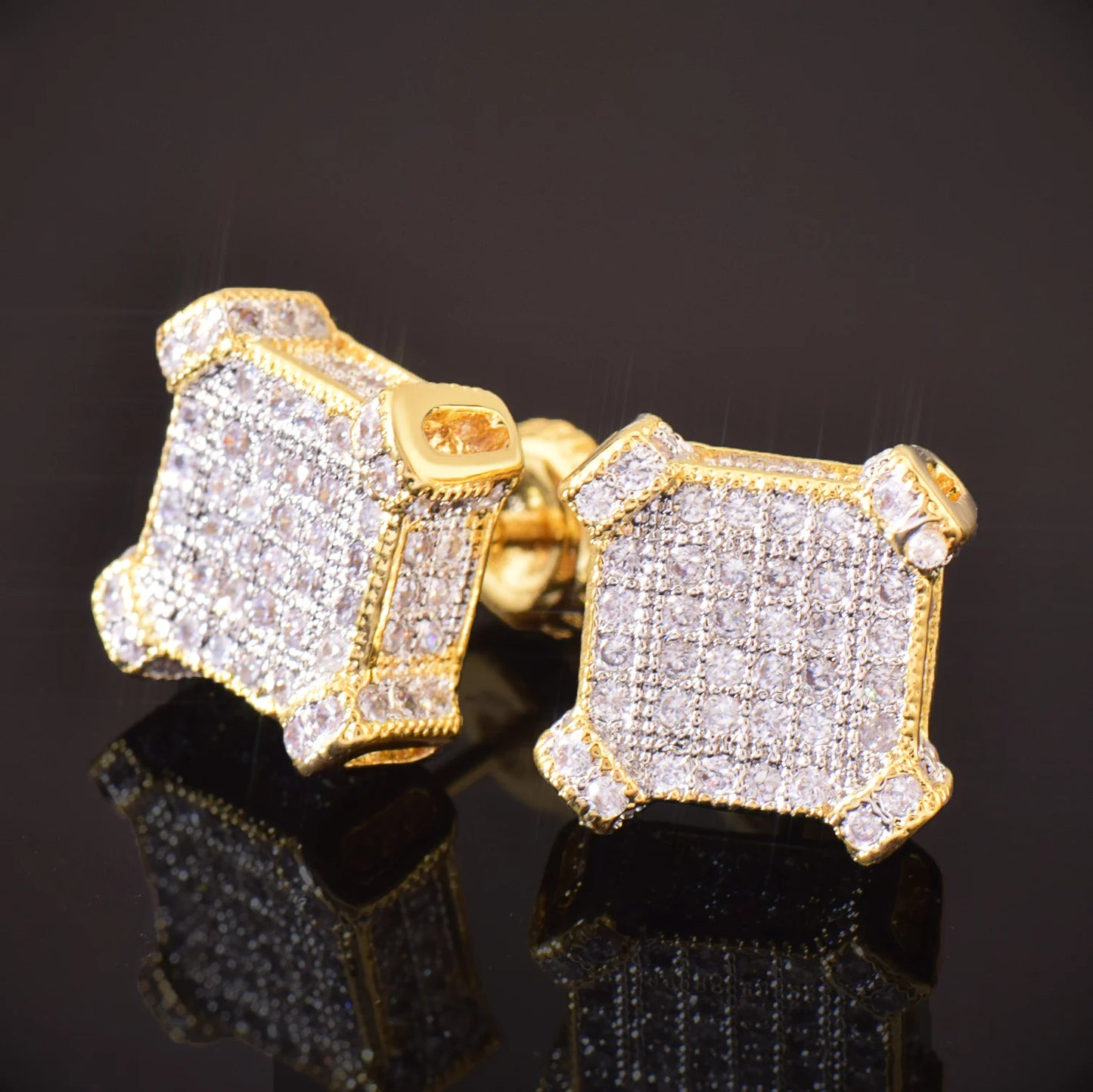 Miami Ice 10MM Sapphire Squares Iced Out Stud Earrings