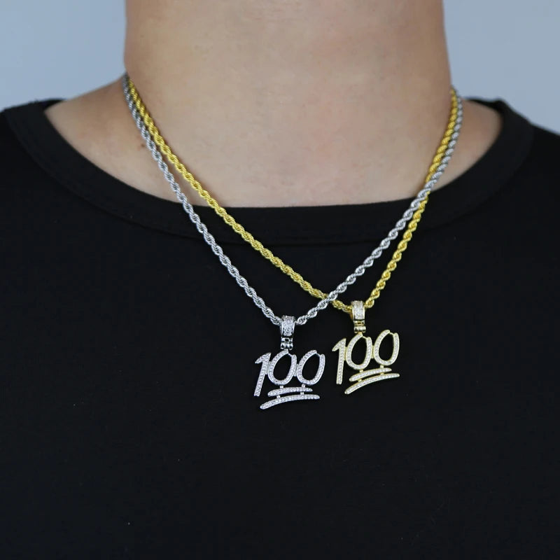 Iced Out Bling Score 100 Pendant Necklace