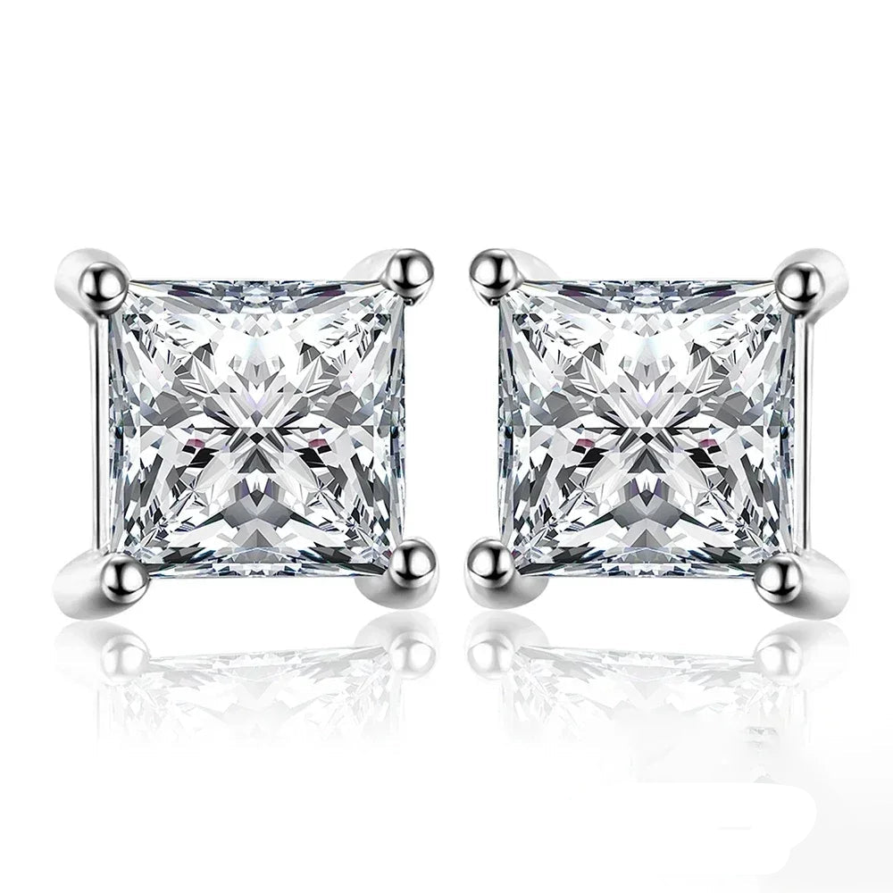 Princess Cut Moissanite Earrings - White Gold Vermeil
