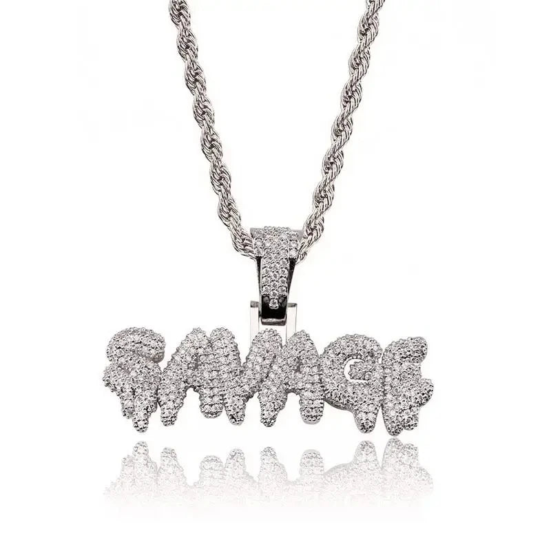 Hip Hop Ice Out Alphabet Savage Pendant Necklace