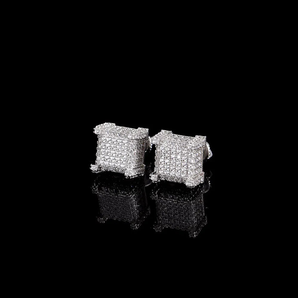 Miami Ice 10MM Cursive Tennis Screw Iced Out Stud Earrings