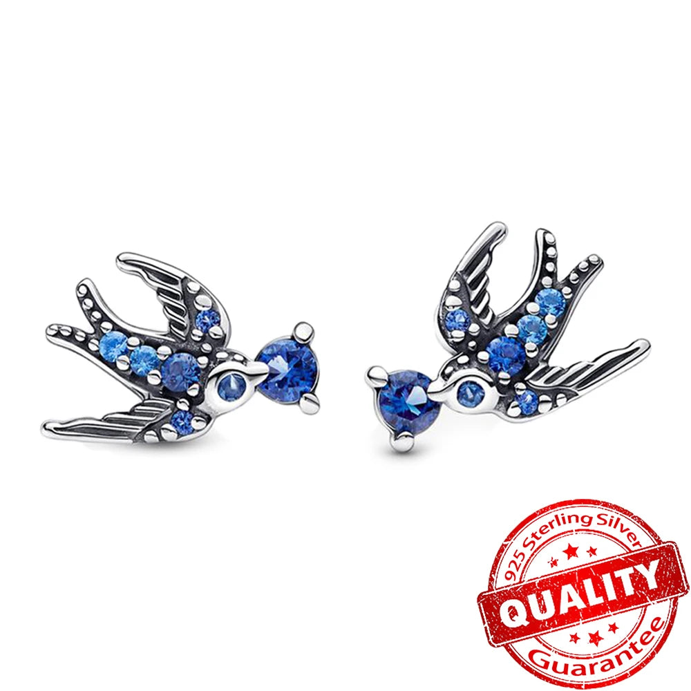 Silver Pink Bow Stud Earrings