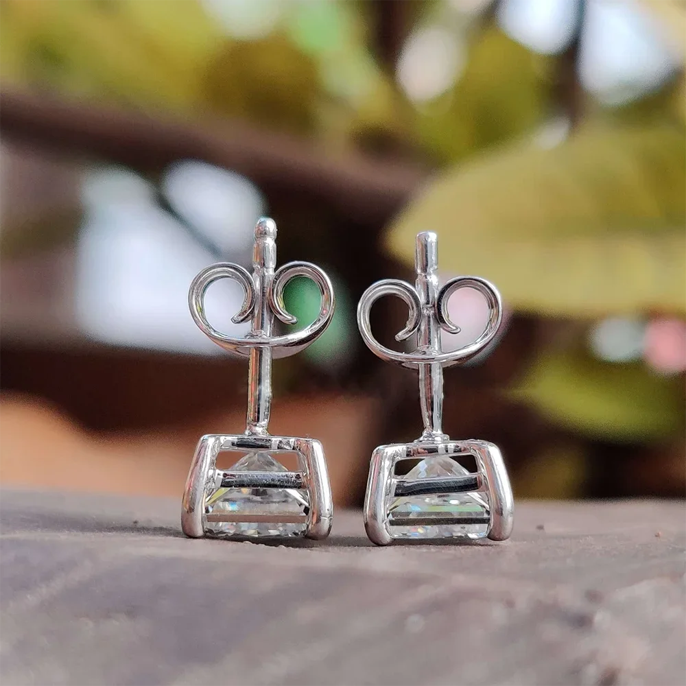 Princess Cut Moissanite Earrings - White Gold Vermeil