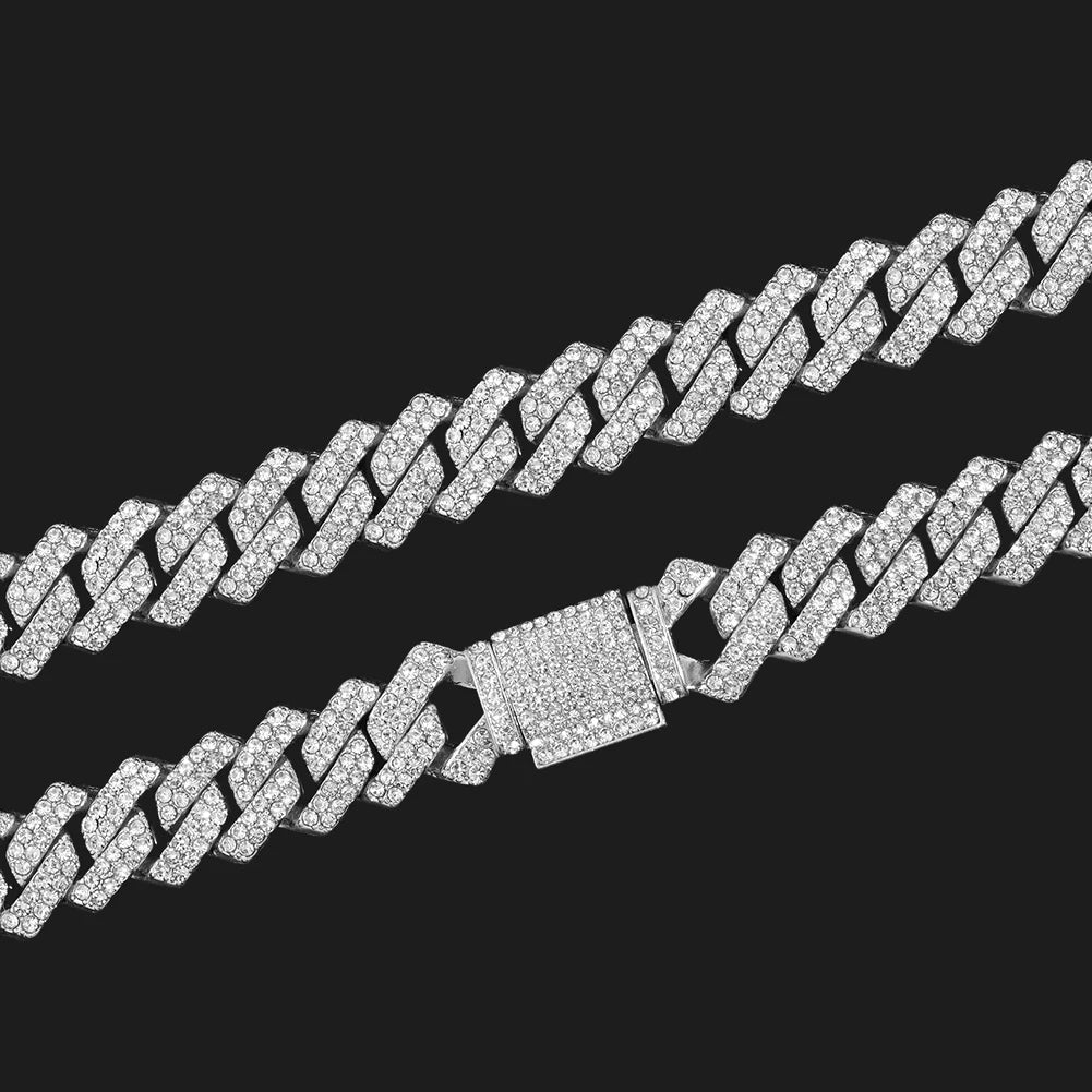 Trendy Pink Rhinestone Prong Cuban Link Chain