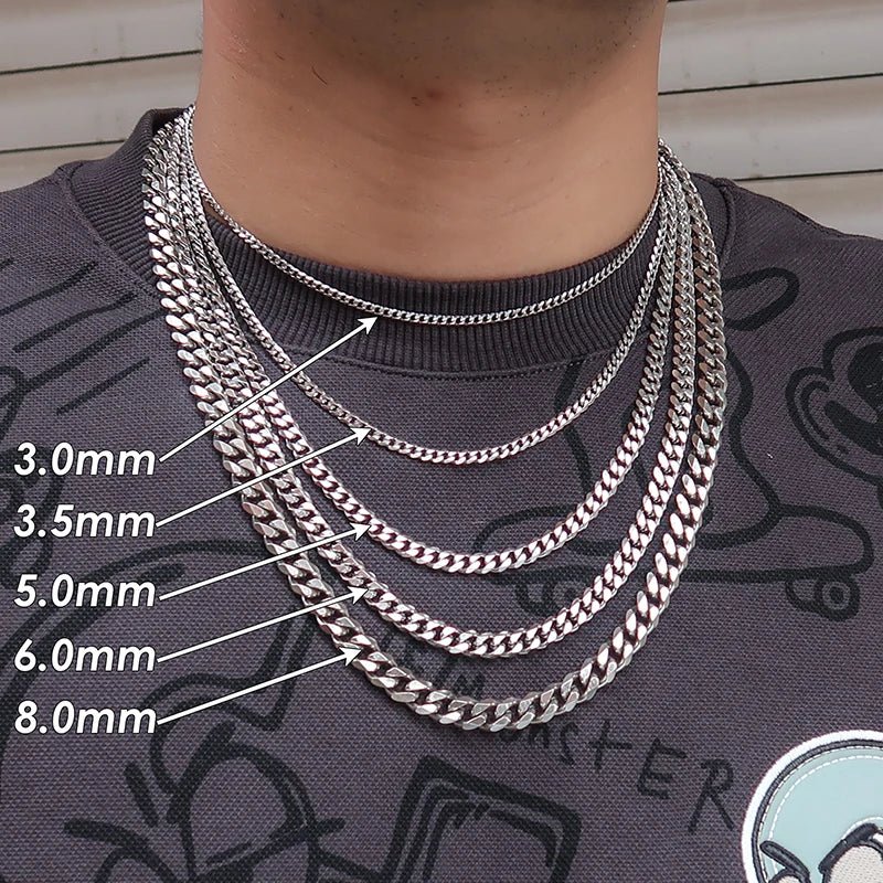 Stainless Steel Cuban Link Necklace Set
