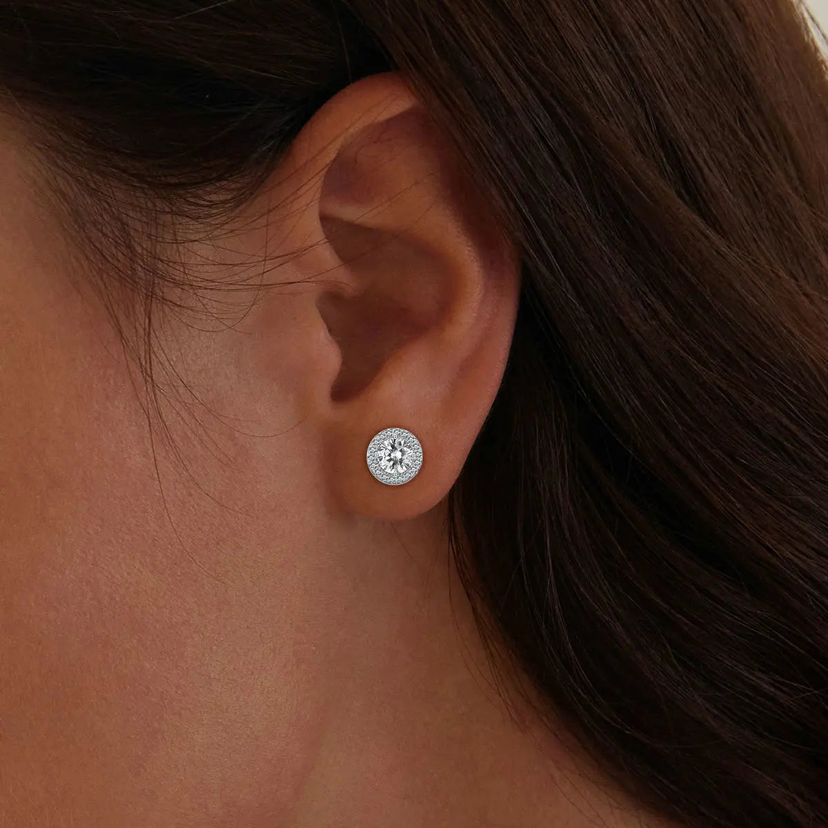 Miami Ice Vvs Halo Stud Earrings 2.4ctw - White Gold Vermeil