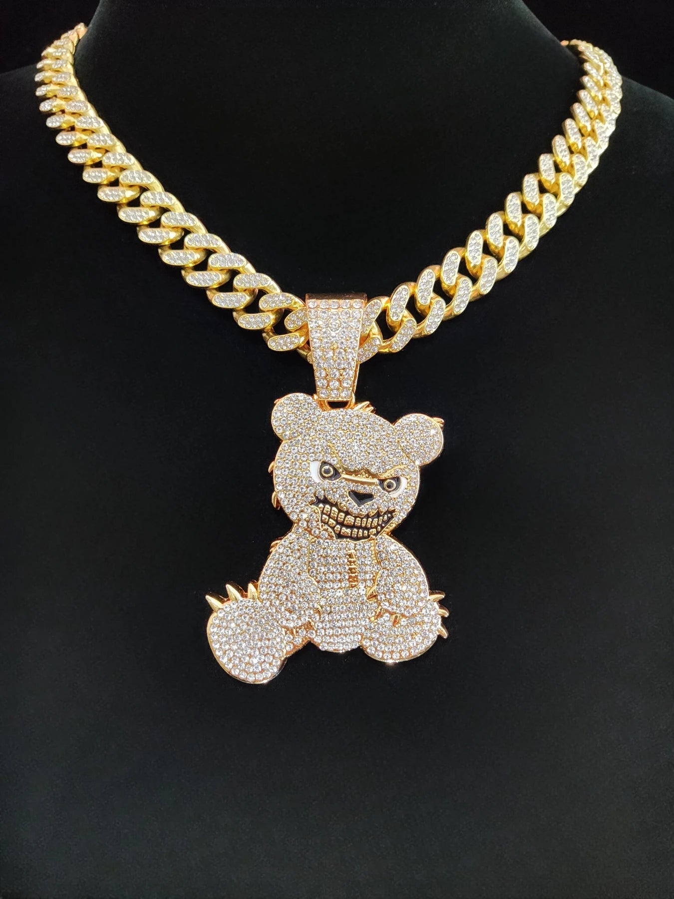 20” Iced Out Evil Bear Pendant W/ Chain