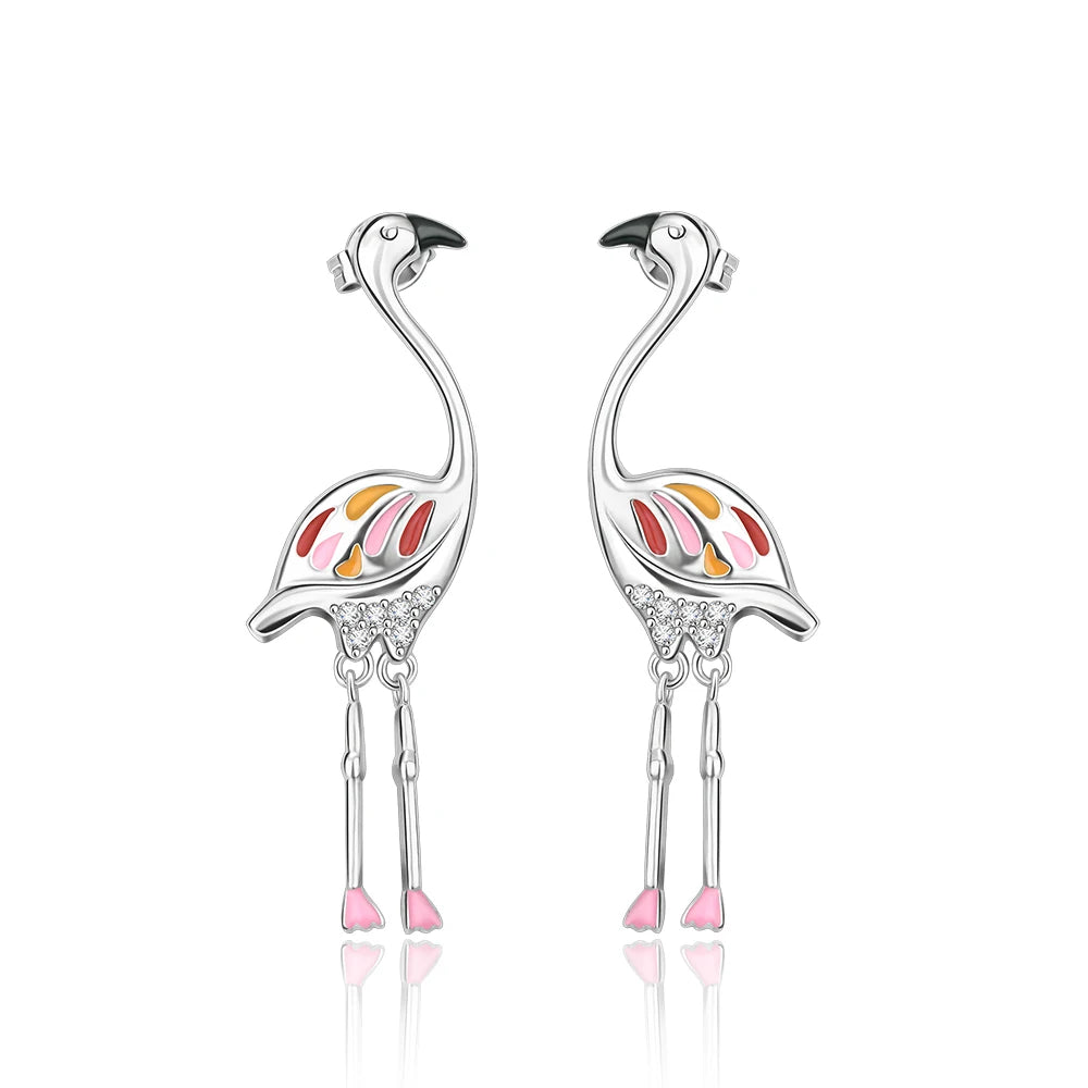 Silver Pink Bow Stud Earrings
