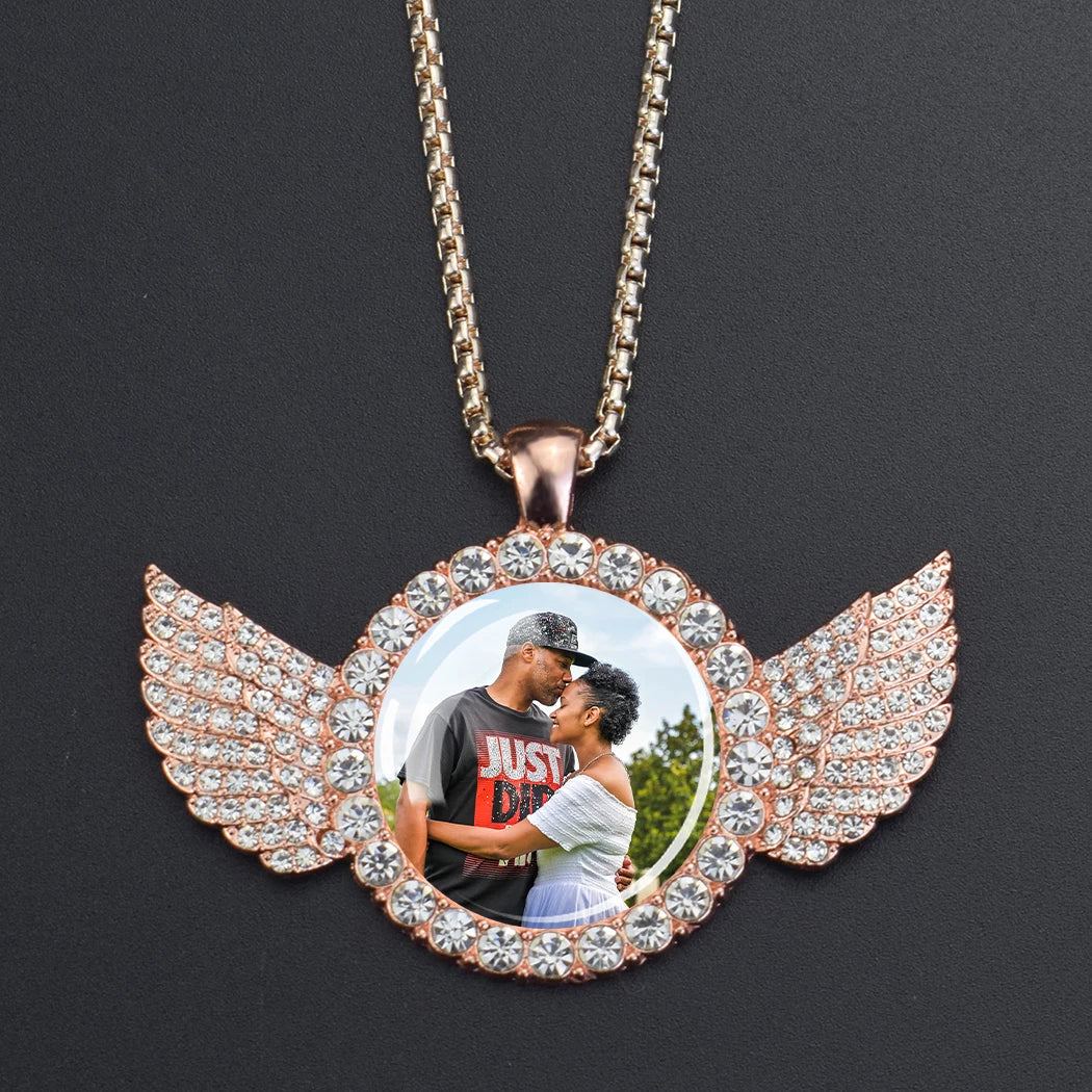 Miami Ice Wing Pendant Necklace With Custom Personalized Photo