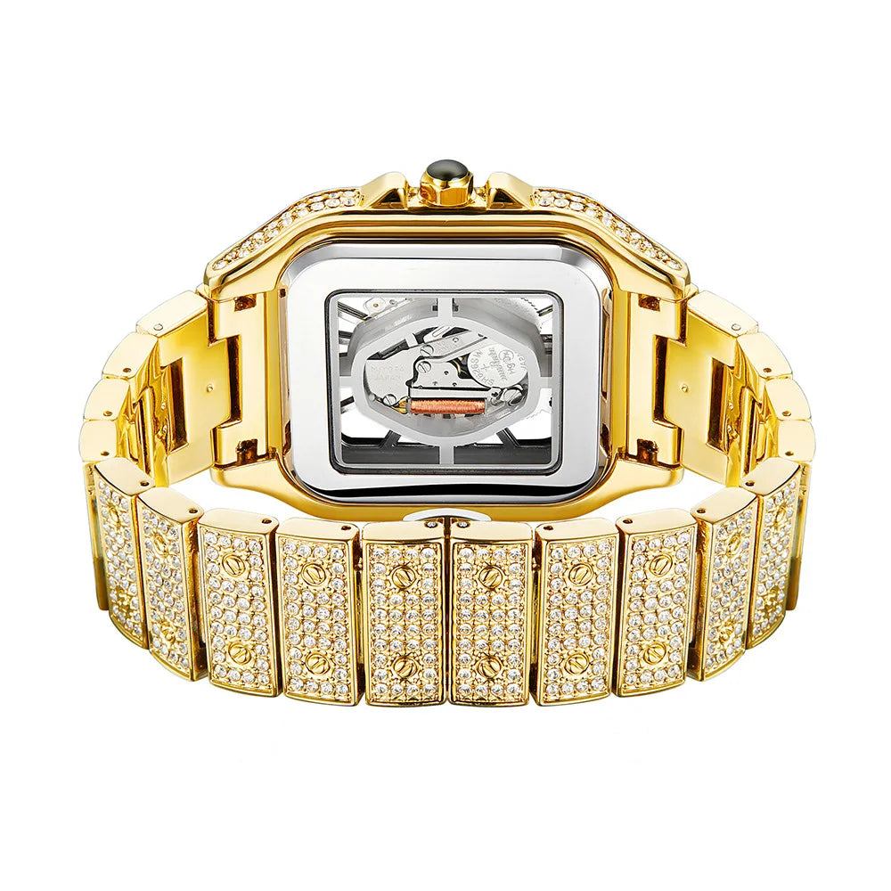 Miami Ice Skeleton Dial Watch Moissanite 19.5Ct. Two Tone Automatic