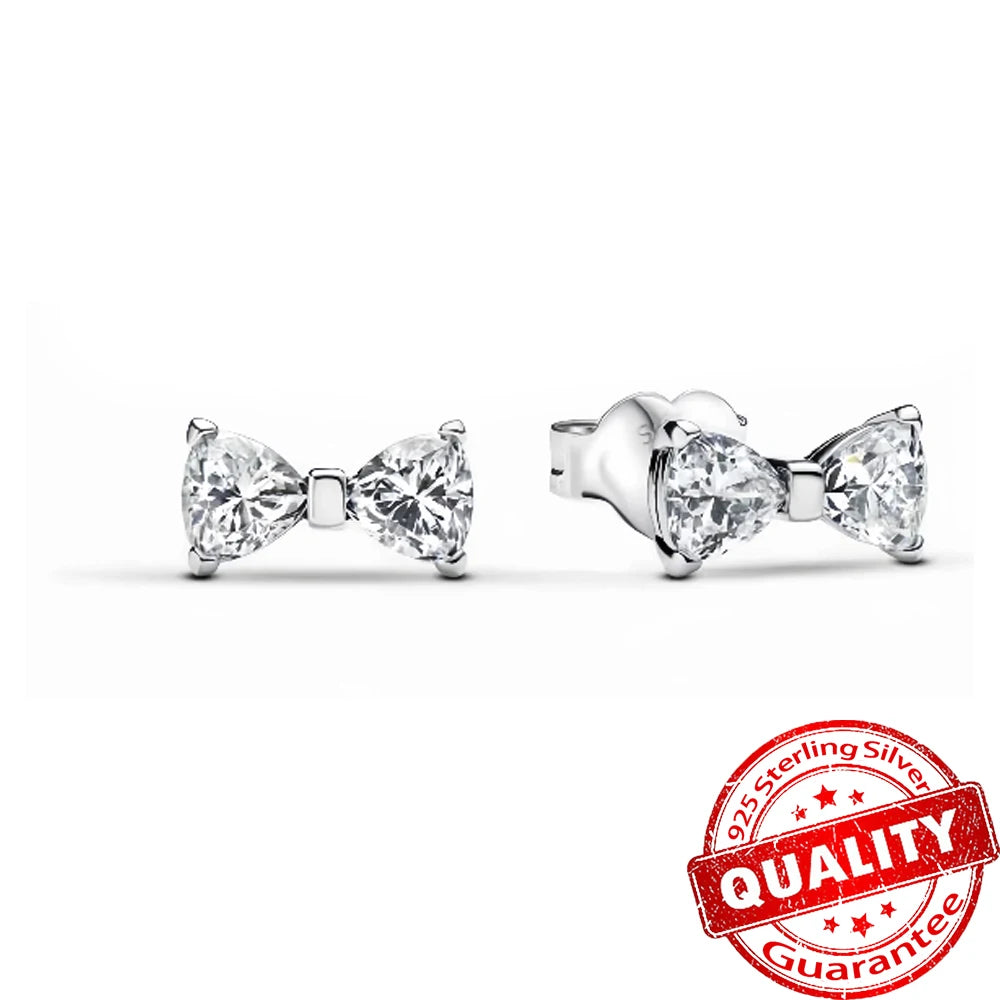 Silver Pink Bow Stud Earrings