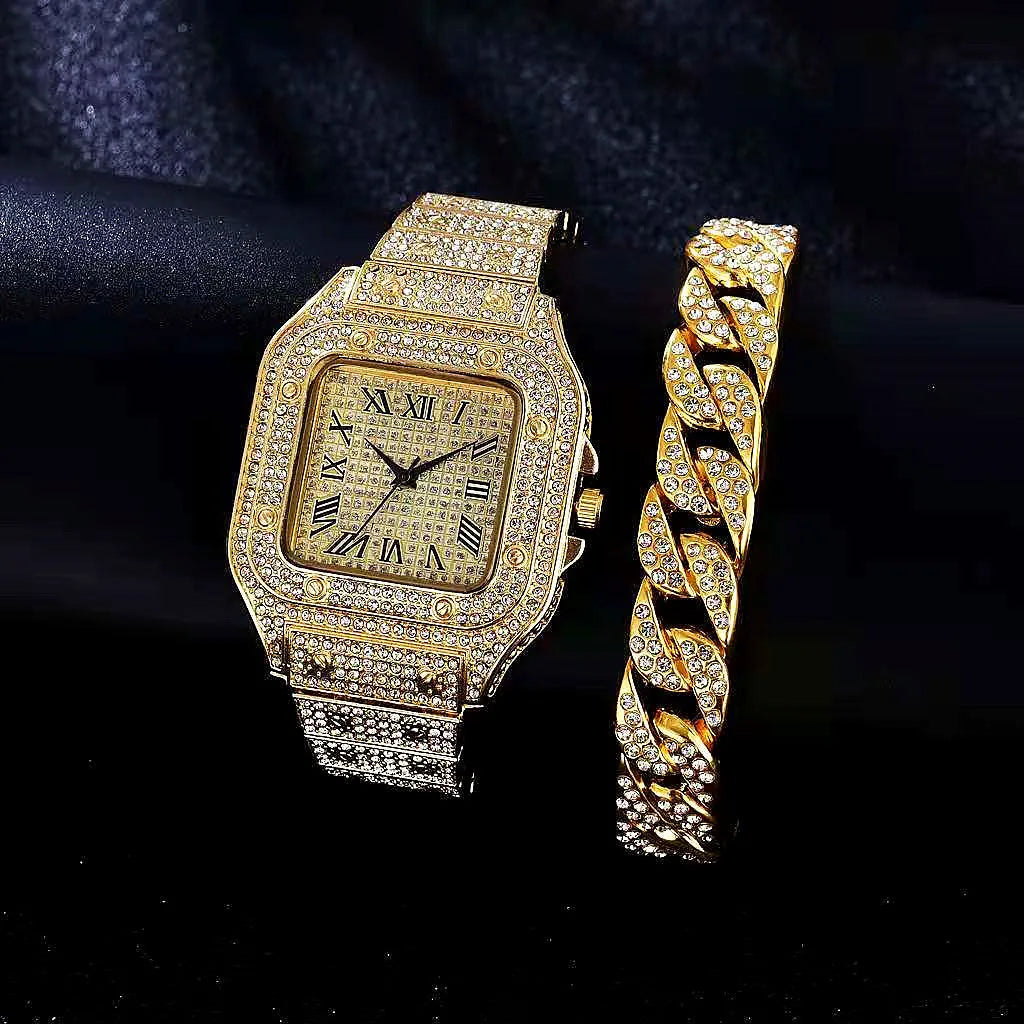 Miami Ice Luxury Iced-out Gold Quartz Watch