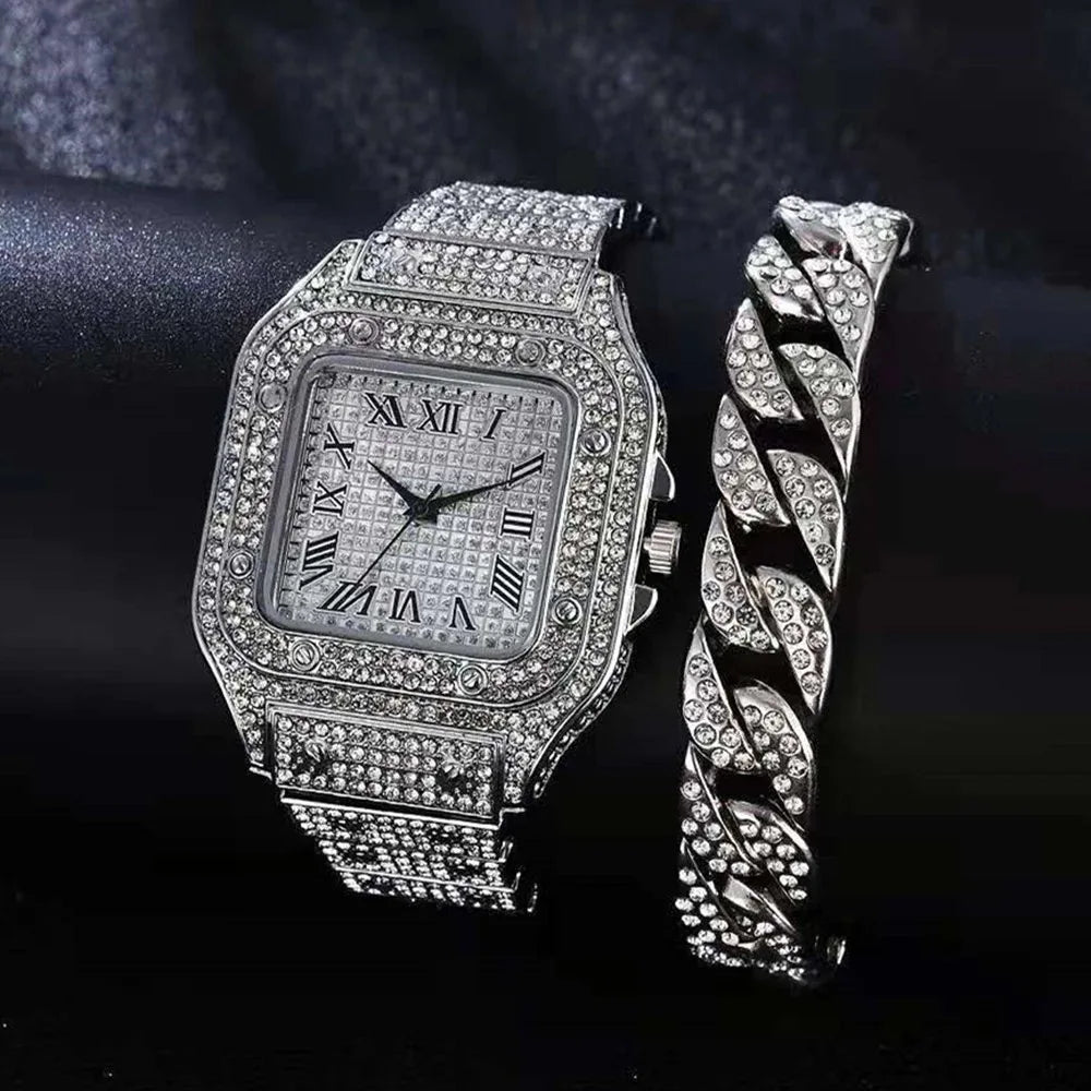 Miami Ice Luxury Iced-out Gold Quartz Watch