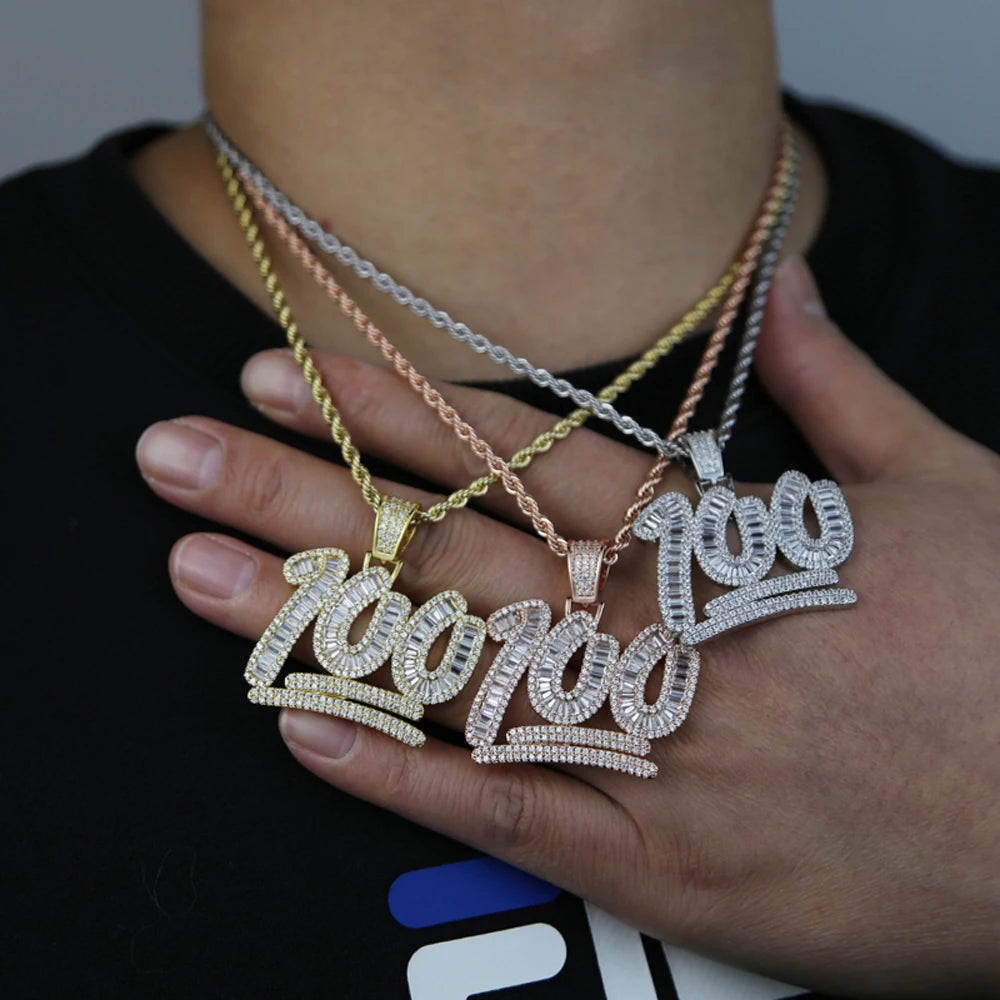 Iced Out Bling Score 100 Pendant Necklace
