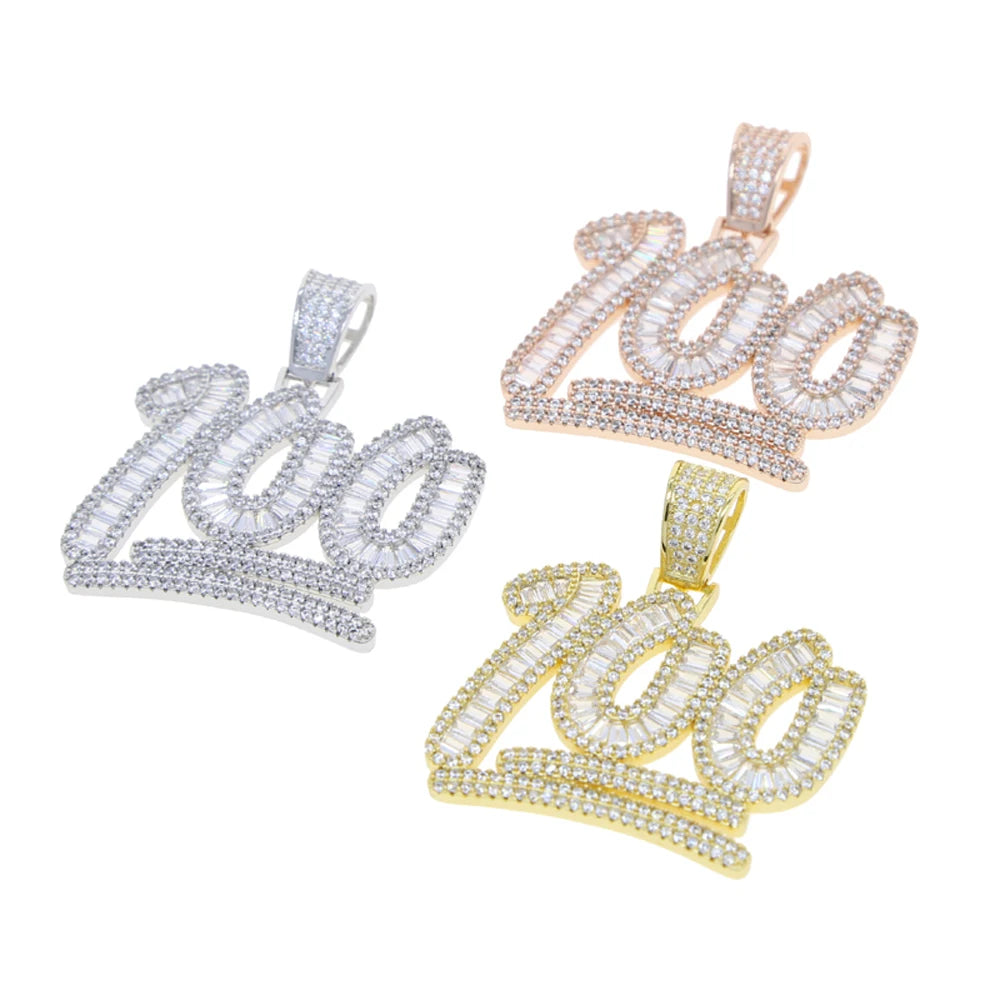 Iced Out Bling Score 100 Pendant Necklace