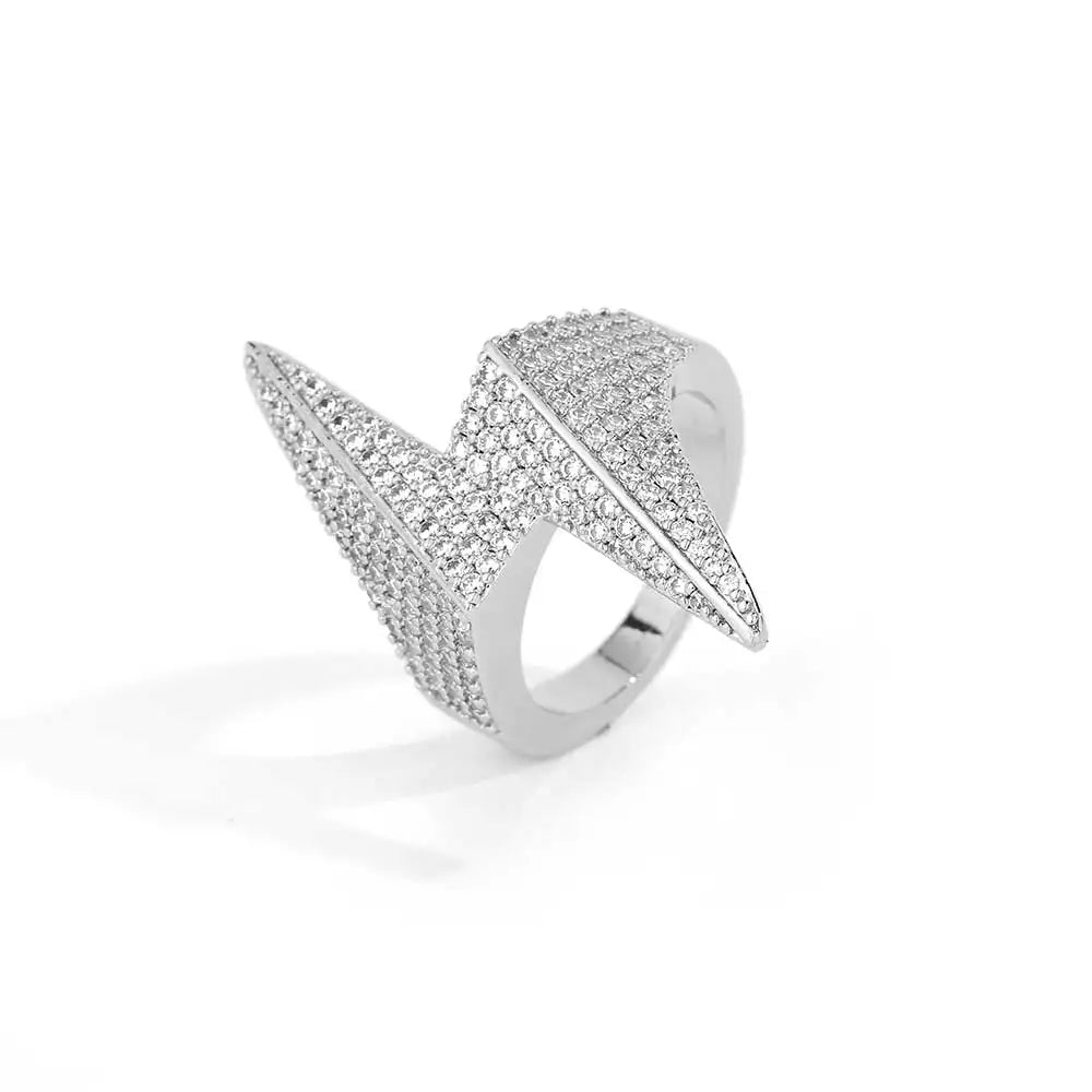 Miami Ice Lightning Sign Iced Out Ring