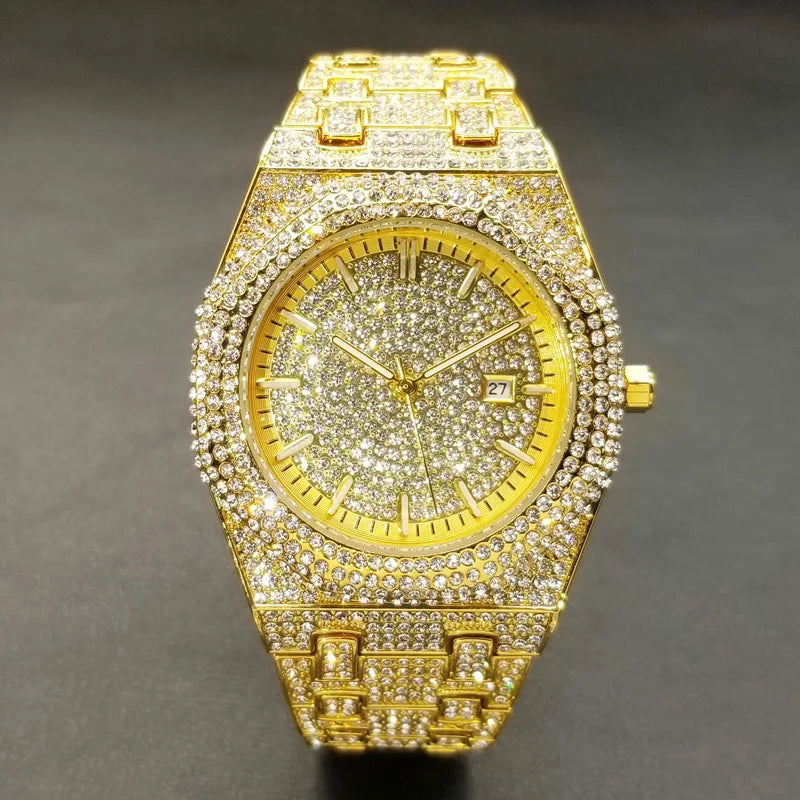 Miami Ice New Arab Number Luxury Diamond Bling Quartz Watch for Men