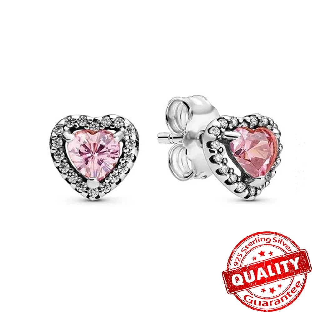Silver Pink Bow Stud Earrings