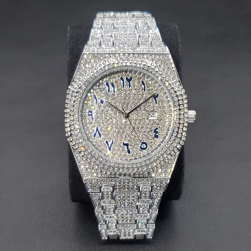Miami Ice New Arab Number Luxury Diamond Bling Quartz Watch for Men