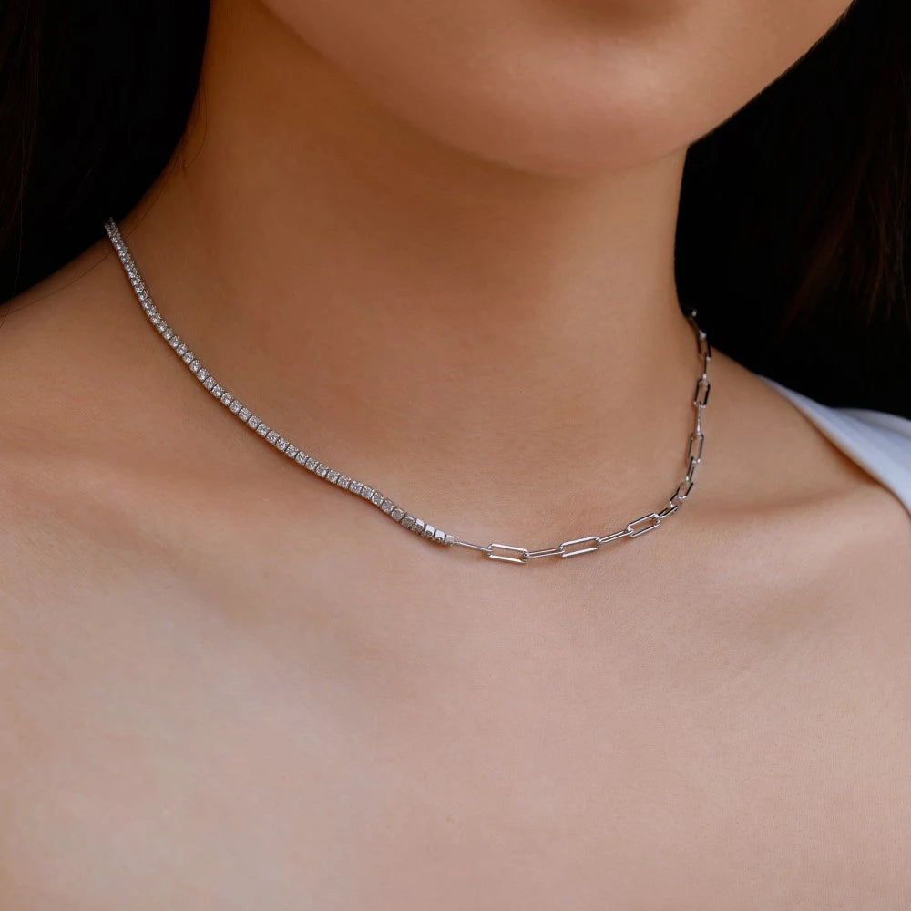 Miami Ice Half Tennis Half Hermes Necklace - White Gold