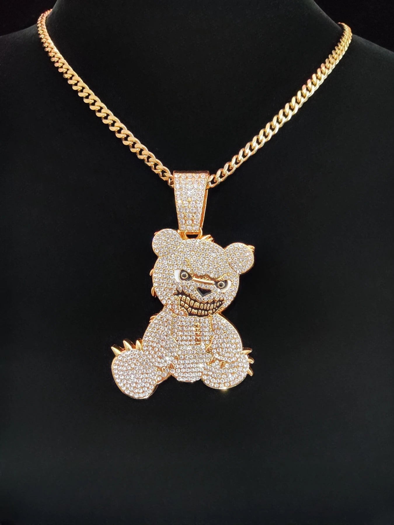 20” Iced Out Evil Bear Pendant W/ Chain