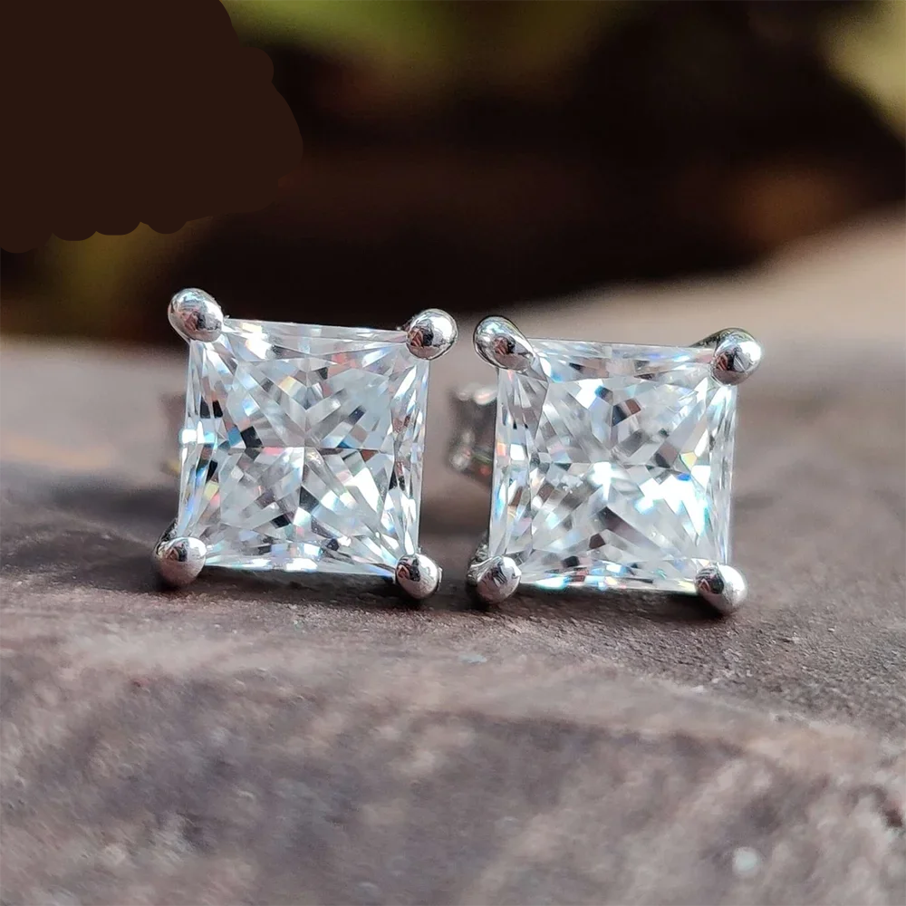 Princess Cut Moissanite Earrings - White Gold Vermeil