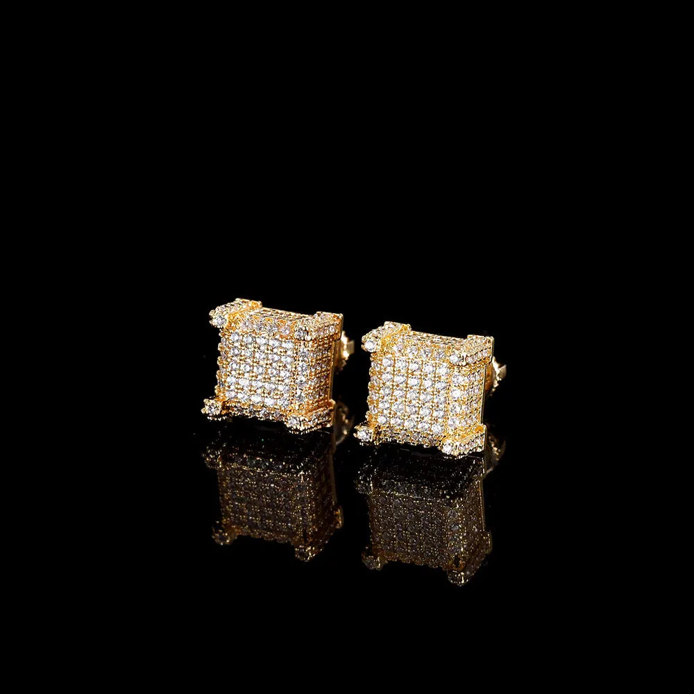 Miami Ice 10MM Cursive Tennis Screw Iced Out Stud Earrings