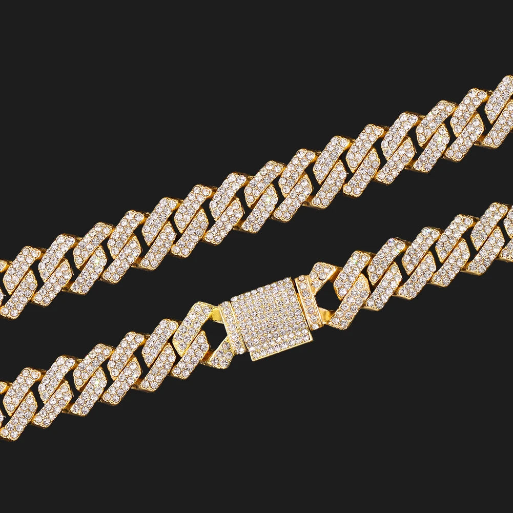 Trendy Pink Rhinestone Prong Cuban Link Chain