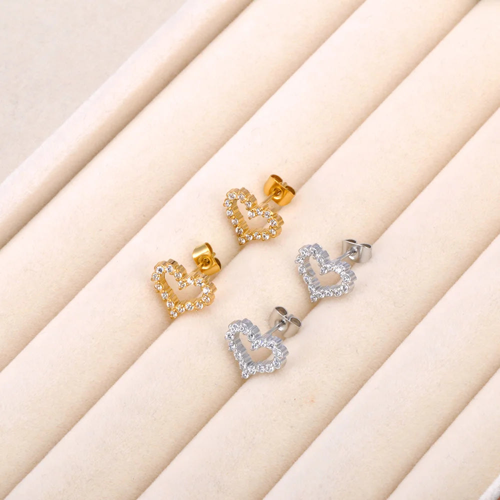 Miami Ice Outline Stud Heart Earring - Gold