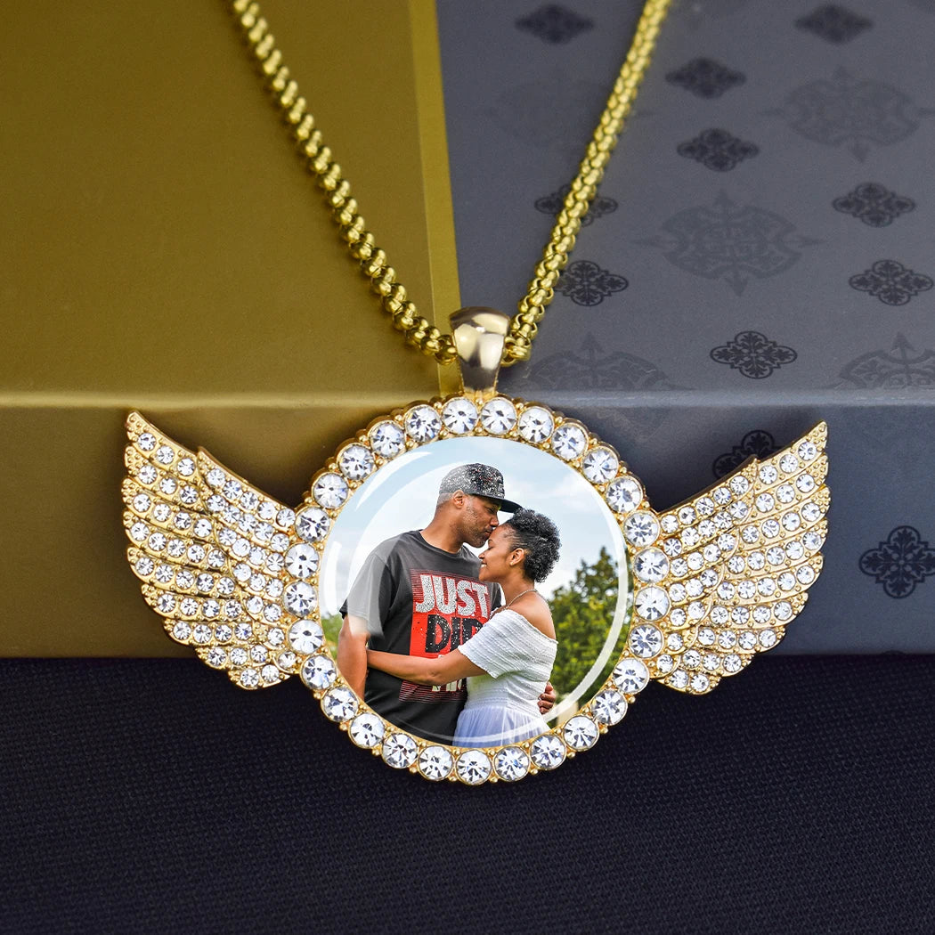 Miami Ice Wing Pendant Necklace With Custom Personalized Photo